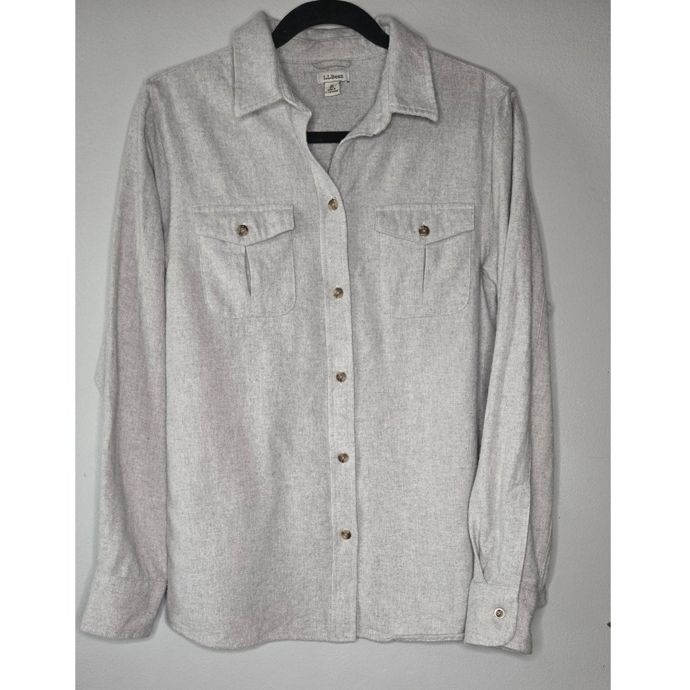 L.L.Bean Gray Cotton Flannel Shacket Button Front Utility Shirt Jacket Medium